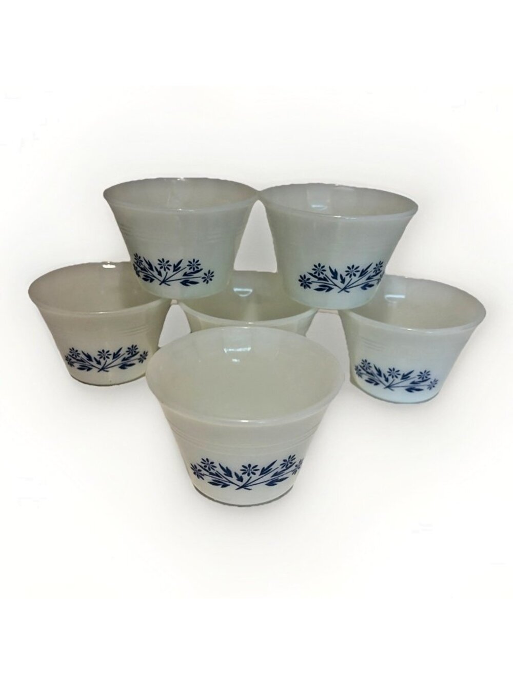 Vintage Pyr-o-Rey Dynaware Blue Cornflower Custard Cups Ramekins Set of 6